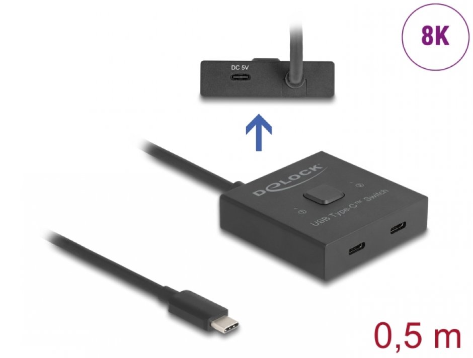 Switch bidirectional USB type C 2 porturi 8K60Hz/100W, Delock 18911